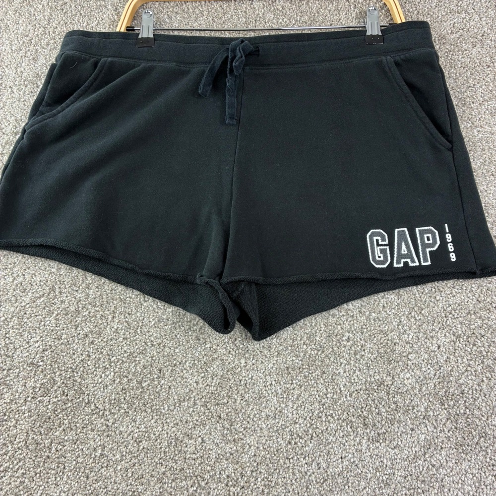 Gap Logo 1969 Fleece Shorts Women L Black Spellout Y2K Comfy Loungewear Heritage